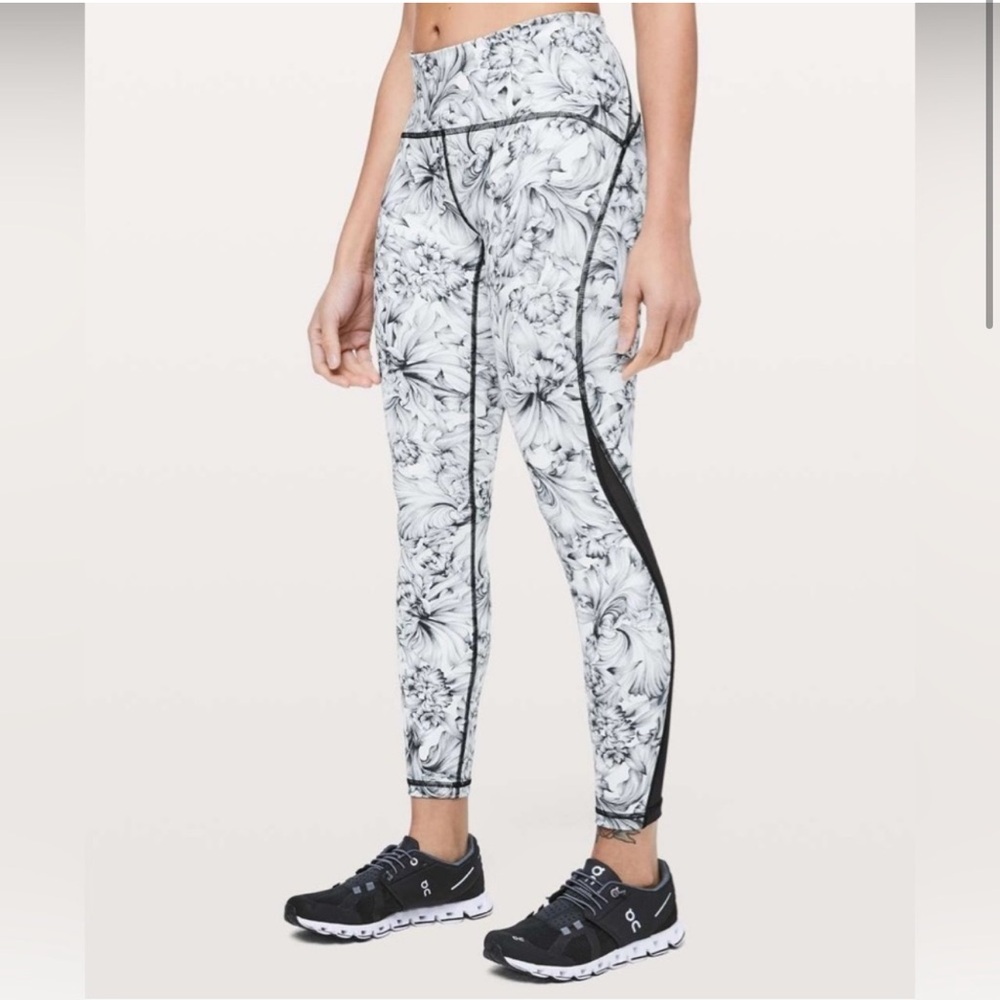 Lululemon Athletica Black and White Floral Leggings
